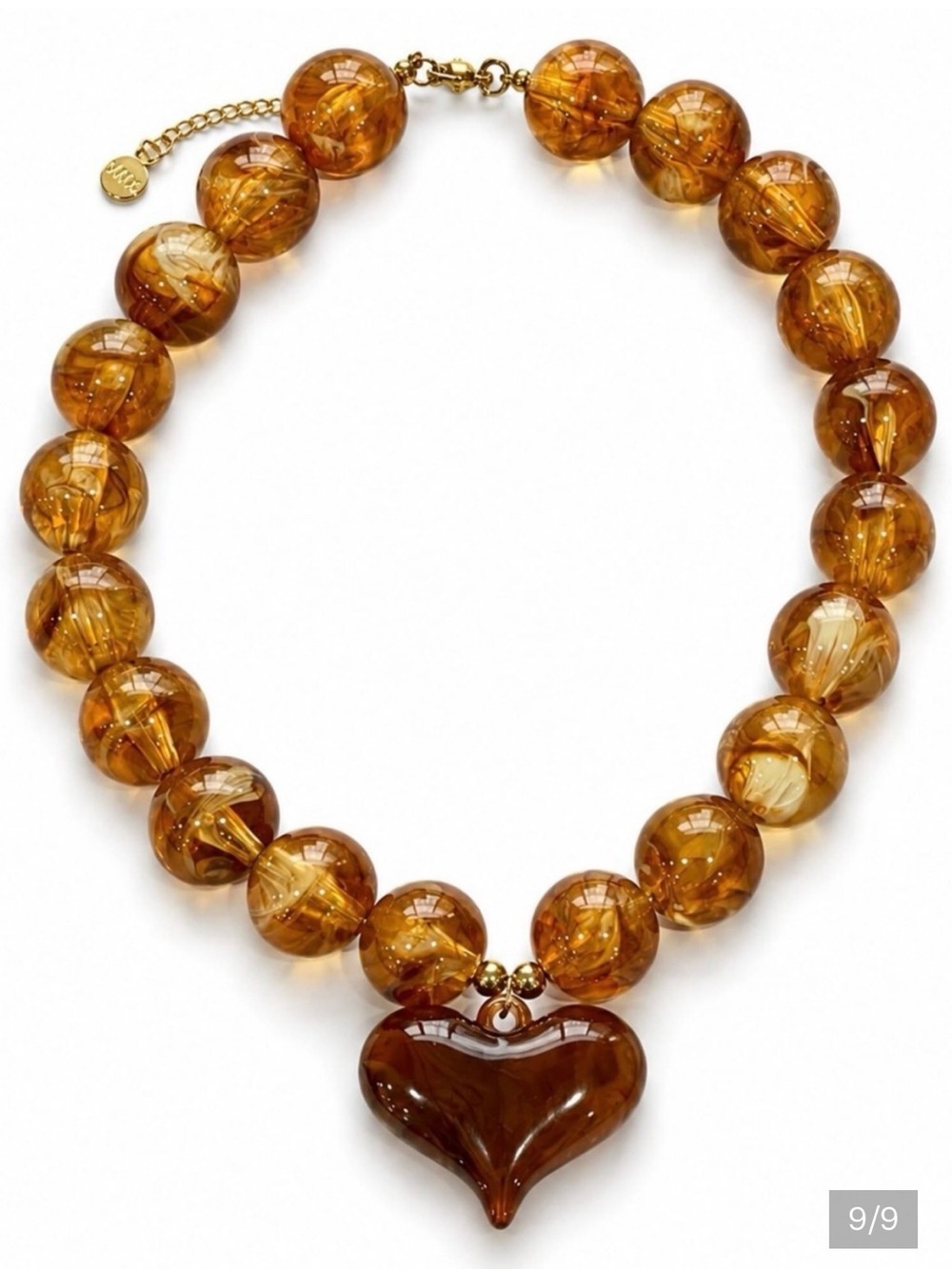 Mayamar Gold-Tone Amber Beaded Necklace with Heart Pendant